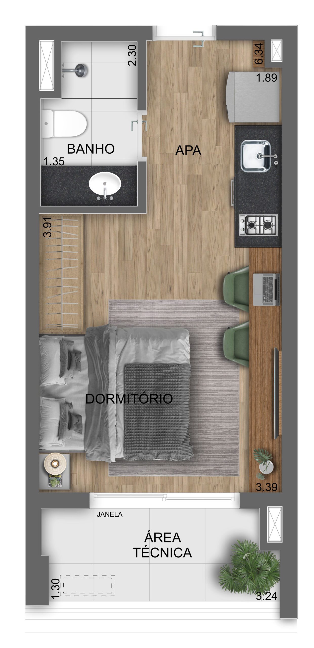 Planta tipo 29 - 77M² - PAVIMENTO 10 ao 16