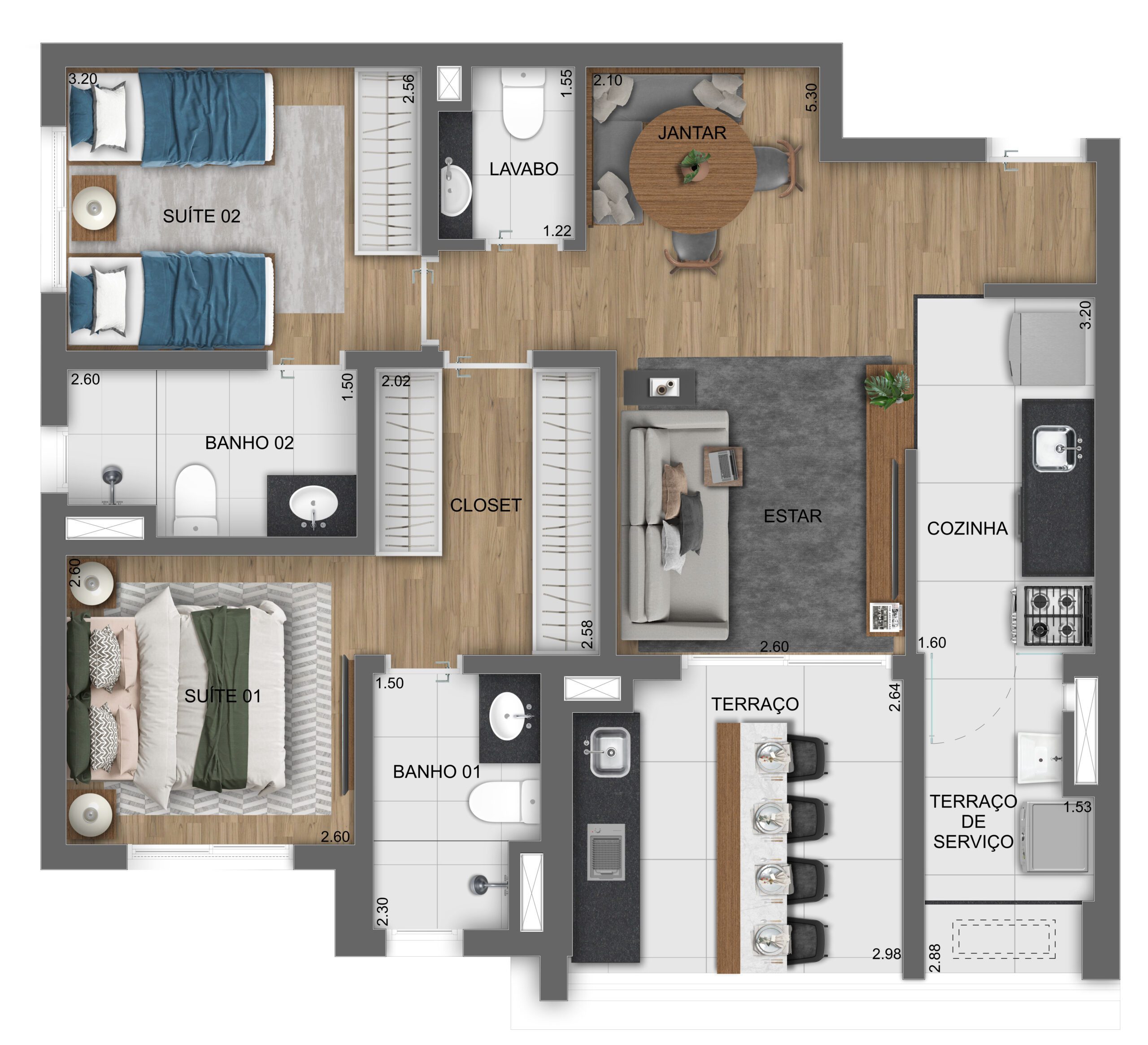 Planta tipo 75 - 67M²