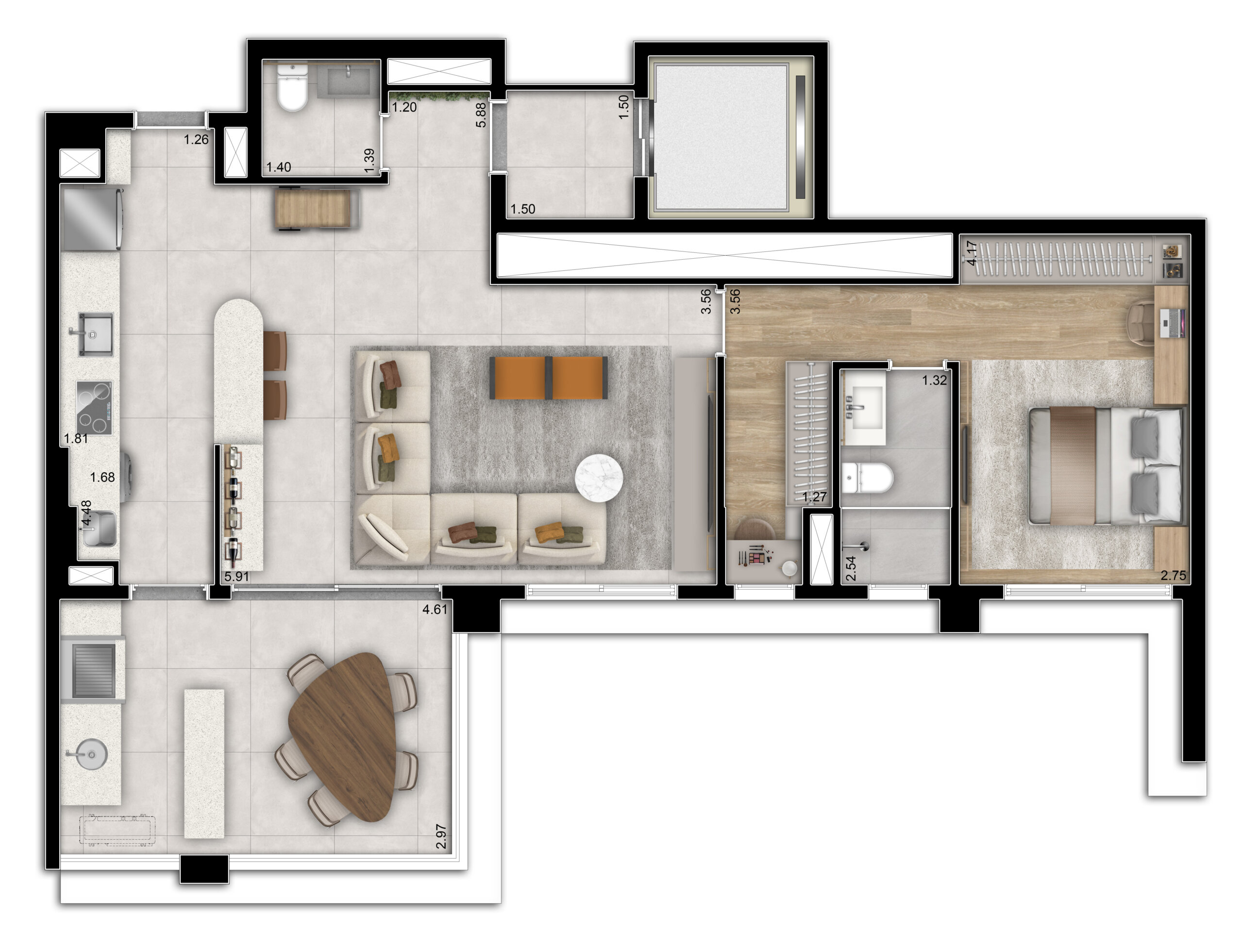 Planta 88m² ampliada