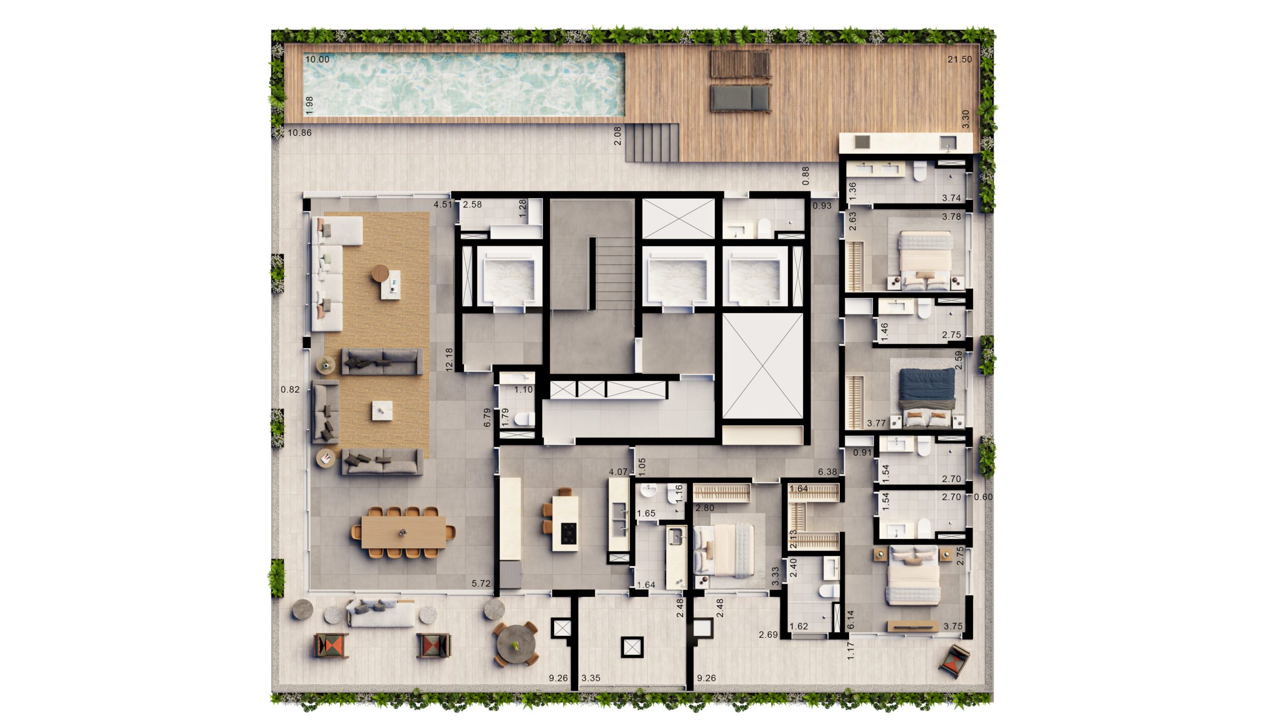 PLANTA  400 M² - Penthouse - COZINHA AMPLIADA