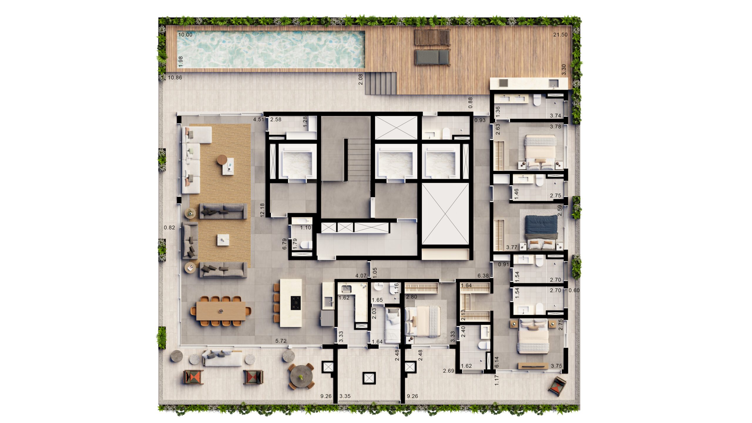 PLANTA  400 M² - Penthouse - COZINHA ABERTA