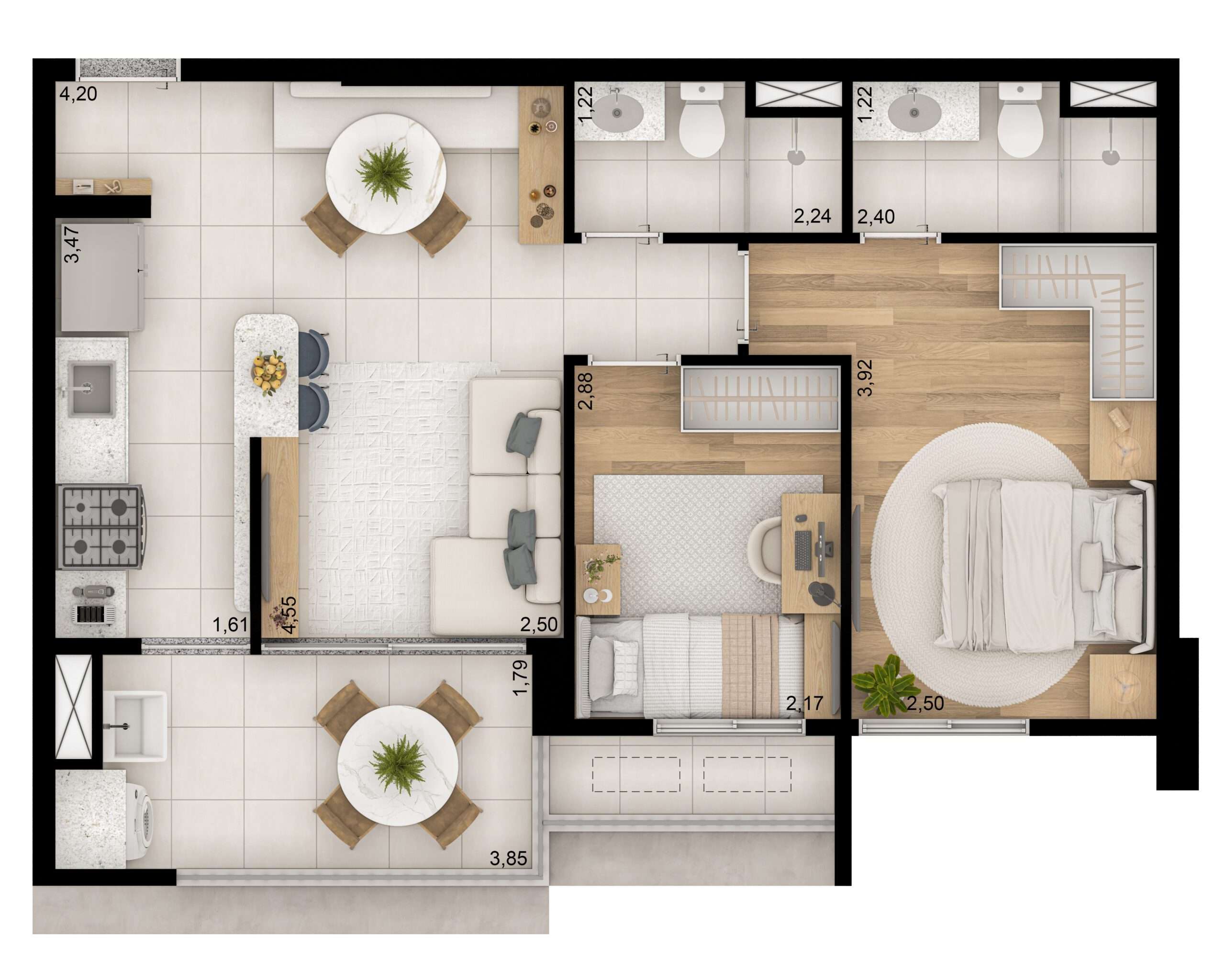 TIPO 58m² PADRÃO (2 DORM)