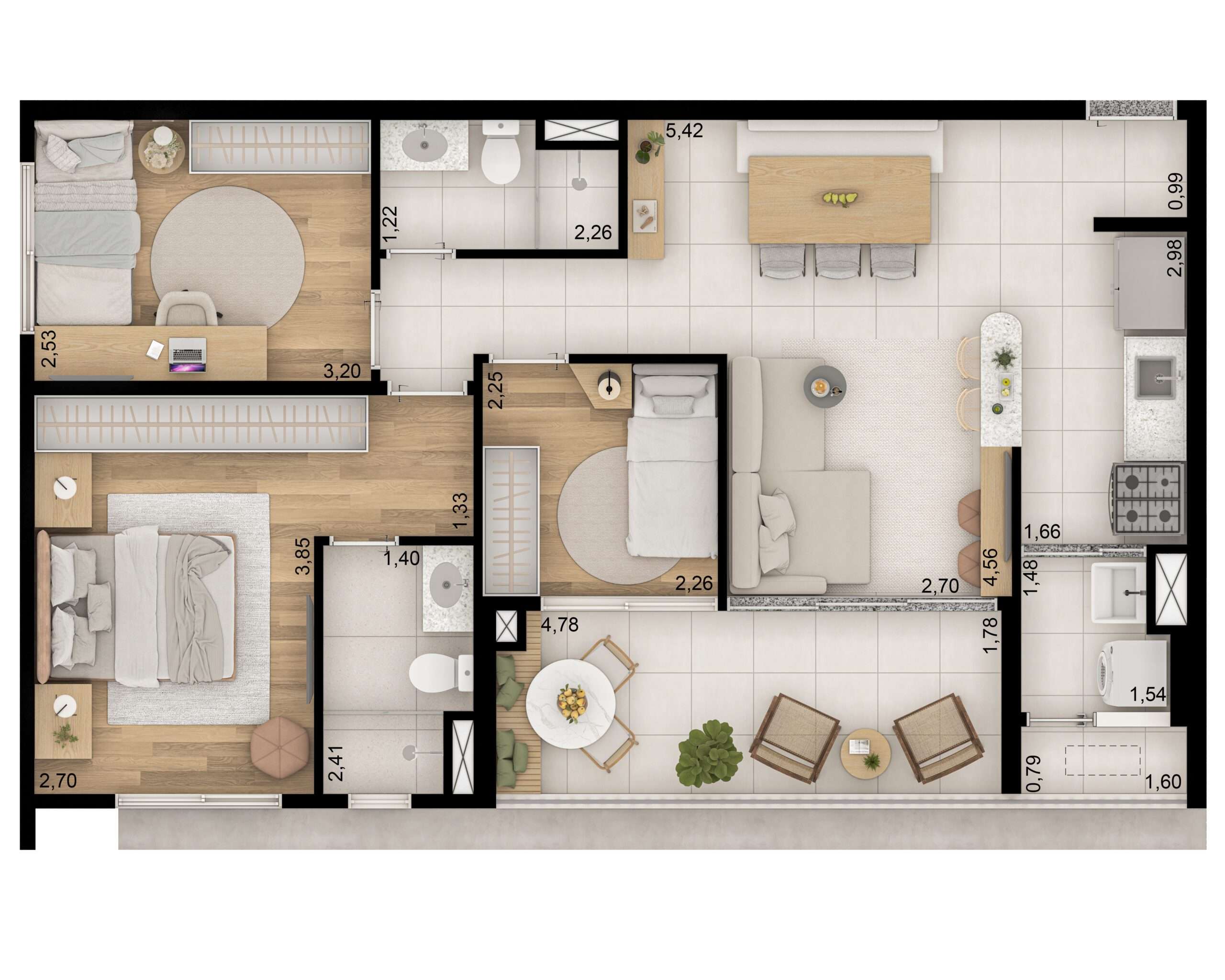 TIPO 77m² PADRÃO (3 DORM)