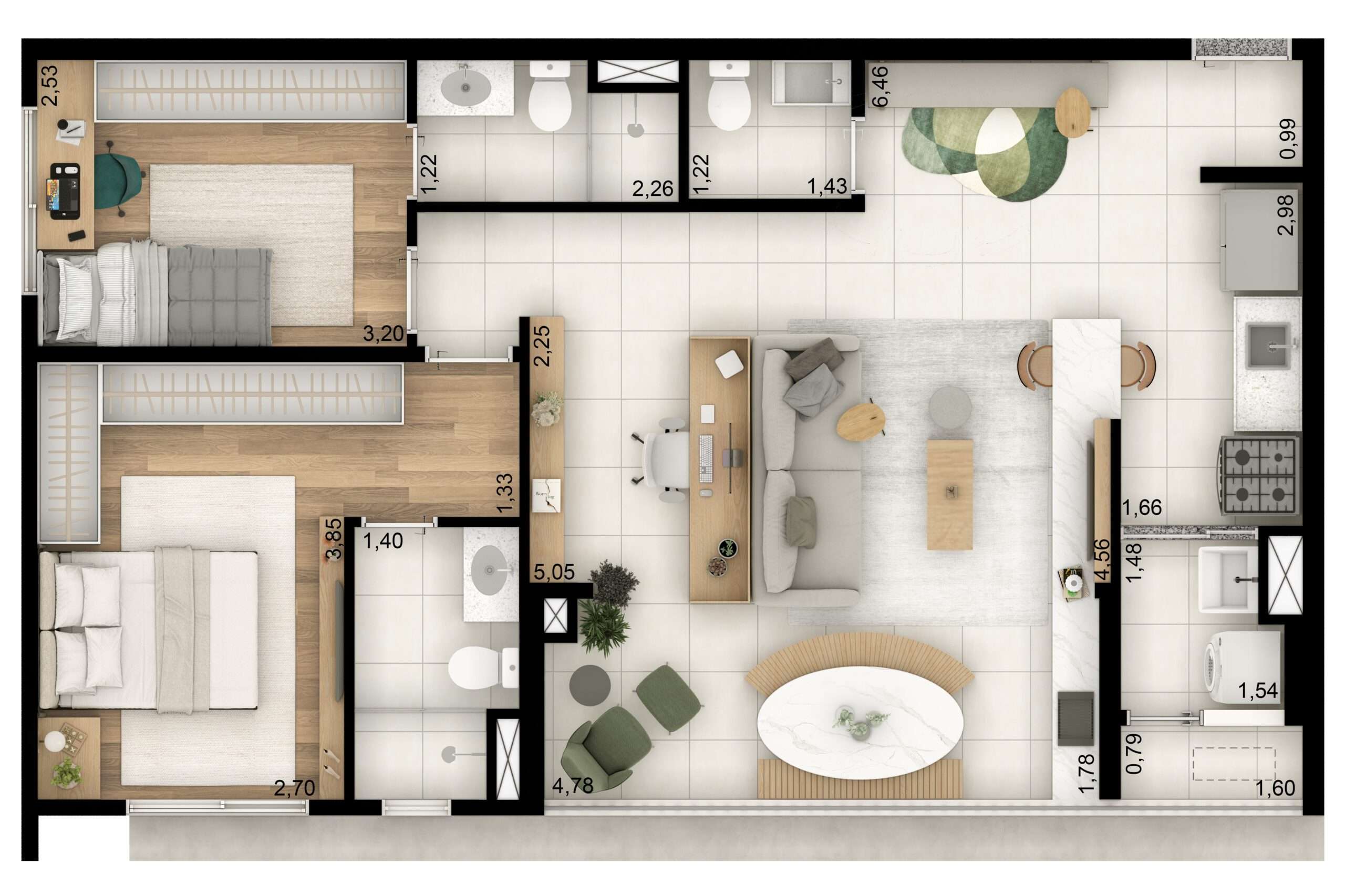 TIPO 77m² OPÇÃO 2